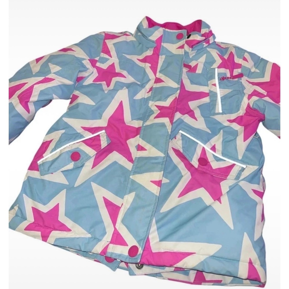 Boden 6-7 Y Kids Star Ski Jacket Blue Pink Fleece Lined Winter Coat Mini Boden
